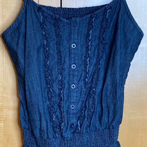 Mudd navy blue denim romper, tuxedo button, elastic waist, front size M (J1072) - Picture 3 of 14